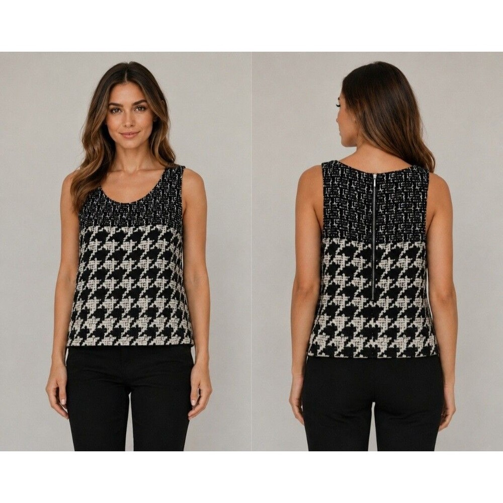 Cabi Sz Large Womens Sleeveless Blouse Pull Over Black & White Business Casual